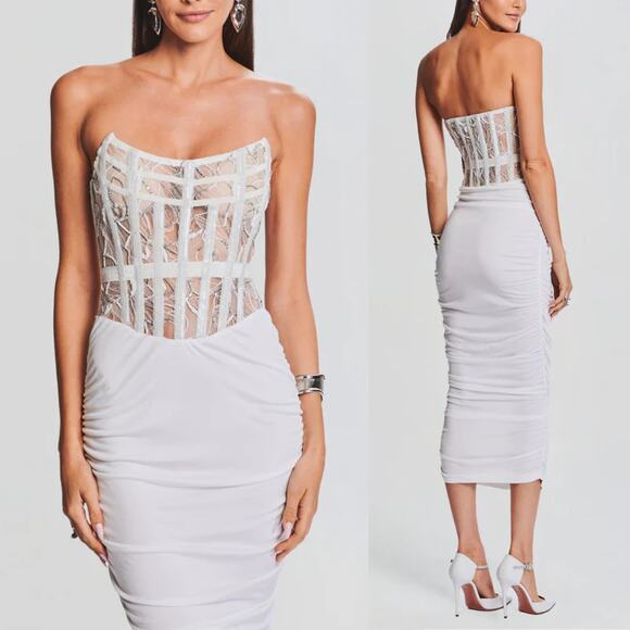 Retrofete Fae Corset Midi Dress White Bridal‎ Size Medium NWT - Picture 1 of 11